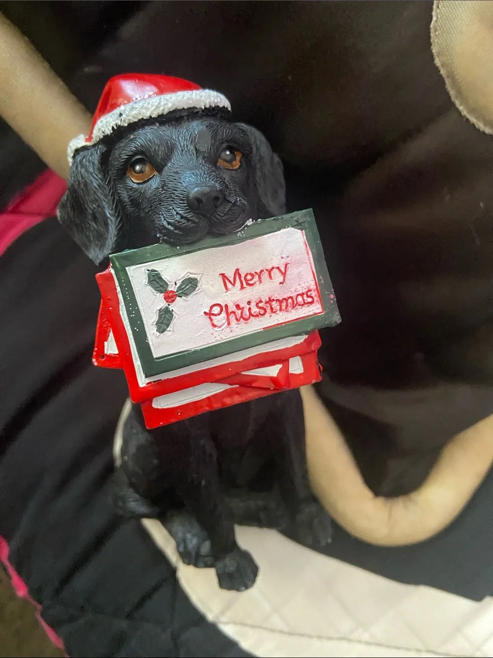 Dog Holiday Ornament - Black Labrador with Red Santa Hat